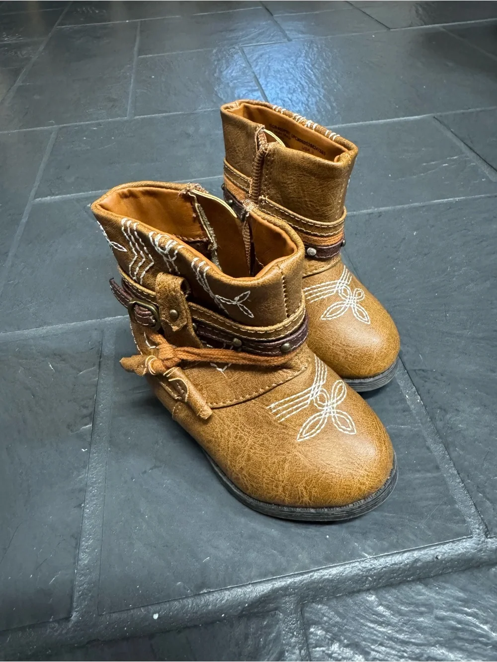 Baby Brown Western Embroidered Ankle Boots